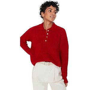 Trendyol Dames Regular Basic Polo Neck Knitwear Trui, Rood, L