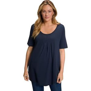 Ulla Popken Basic T-shirt voor dames, met halve mouwen, plooien, A-lijn, marineblauw, 54/56 NL