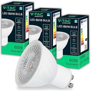 V-TAC 3 x GU10-6 W ledlampen met hoge helderheid (komt overeen met 60 W) – CHIP SAMSUNG – 445 lumen – led-spot GU10 voor maximale efficiëntie en energiebesparing – koud wit 6500 K