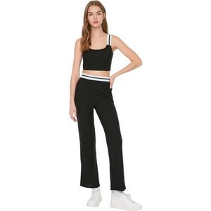 Trendyol Dames Loungewear Normale Taille Rechte Pijpen Broek Zwart, Zwart, L