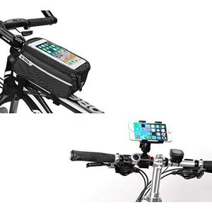 Fietsset voor Samsung Galaxy S6 Edge smartphone (houder fiets stuur tas touchscreen) MTB fietsen (zwart)