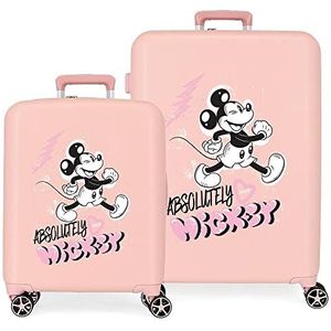 Disney Mickey Friendly kofferset Nude 55/70 cm, stijve ABS-kunststof, geïntegreerde TSA-sluiting, 88 l, 6,8 kg, 4 dubbele wielen, handbagage, Roze, Eén maat, kofferset
