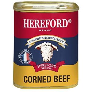 Hereford Corned Beef 340 g, gepekeld rundvlees gehakt en gekookt in eigen sap, originele Hereford Corned Beef I geselecteerd rundvlees