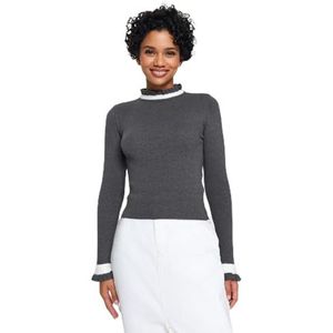 Trendyol FeMan Slim fit Basic Staande kraag gebreide trui, Antraciet, S, Antraciet, S