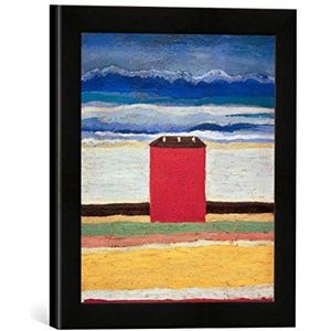 Ingelijste afbeelding van Kazimir Severinovich Malevich Red House, Kunstdruk in hoogwaardige handgemaakte fotolijst, 30 x 30 cm, mat zwart