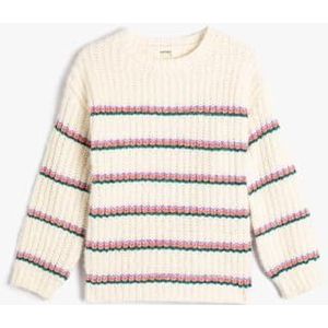 Koton Girls's Knit Long Sleeve Crew Neck Sweater, ecru strip (0s1), 5-6 Jaar