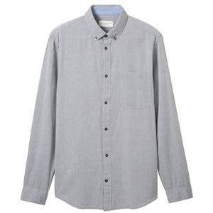 TOM TAILOR Getailleerd overhemd voor heren met turn-up mouwen, 35393 - Navy Horizontale Structuur, L