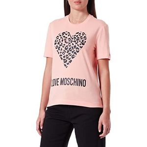 Love Moschino Dames Regular Fit Korte Mouwen met Maxi Animal Heart and Logo T-Shirt, PINK, 46