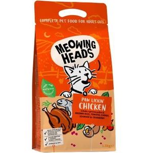 Meowing Heads Paw Lickin' kip droogvoer voor katten, 100% natuurlijk gourmet kattenvoer met kip en vis, dieet, kattenvoer met granenvrije formule voor een eenvoudige spijsvertering, 1,5 kg