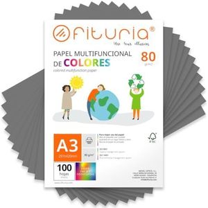 Kleurpapier, verpakking met 100 vellen A3, 80 g, kleurrijk papier voor knutselwerk, printer, scrapbooking, ideaal voor Origami, Papyroflexia, kantoor en school (grijs, 100 uur)