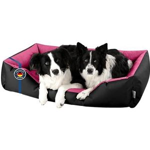 BedDog® hondenmand LUPI, vierkant hondenkussen, grote hondenbed, hondensofa, hondenhuis, met afneembare hoez, wasbaar, XXL, zwart/pink