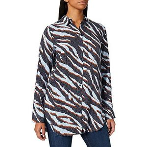 Taifun Longblouse voor dames met dierenprint, eco-vero, nauwsluitend, rechte blouse, hemdblouse, duurzame blouse, vloeiende lange mouwen, manchetten, Obsidiaan patroon, 46