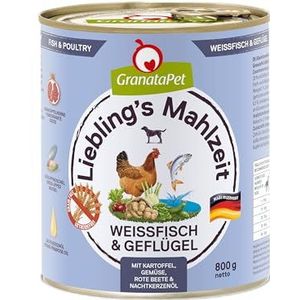 GranataPet Lieblings's Maaltijd witvis en gevogelte, 6 x 800 g, natvoer voor honden, hondenvoer zonder granen en zonder suikertoevoegingen, volledig voer met een hoog vleesgehalte en hoogwaardige