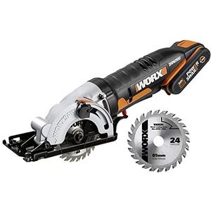 WORX WX527 WorxSaw Accu-handcirkelzaag, 20 V, inval- en zaagsneden tot 27 mm, bediening met één hand, ideaal voor hout, dun metaal, keramiek en kunststoffen, zwart