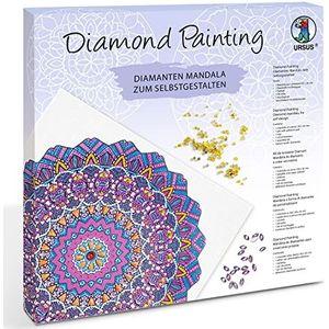 Ursus 43520008F - Diamond Painting Mandala Set 8, handwerkset met doek en stenen in paarse, roze en blauwe tinten