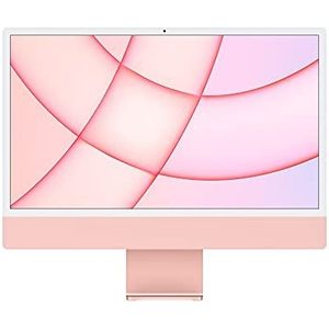 Apple iMac-all-in-one-desktop (2021) met M1-chip: 8 core CPU, 8 core GPU, 24 inch Retina-display, 8 GB RAM, 256 GB SSD-opslag, 1080p FaceTime HD-camera. Werkt met iPhone/iPad; roze
