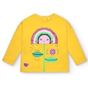 Geel T-shirt met regenboog en bloem voor meisjes, collectie cyber dino, maat 18 maanden