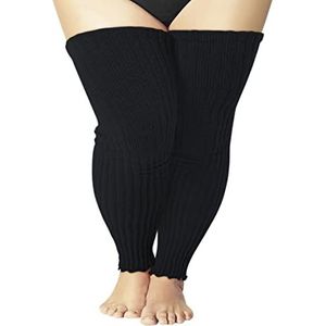 COZYOFFI Vrouwen Plus Size beenwarmers breien over knie hoge voetloze sokken voor dikke dijen, C02-zwart, Plus Size
