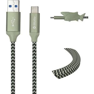 Iwotto USB Type C kabel 1M - Snel opladen en synchroniseren voor mobiele telefoons - USB 3.0 groen - Duurzaam nylon en haaien kabelbeschermer inbegrepen - Compatibel met Samsung, Xiaomi, Huawei, PS4, Xbox