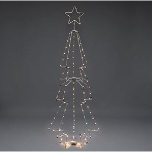 Konstsmide LED metalen kerstboom met ster, wit, 4 strengen à 25 amberkleurige diodes + 1 streng à 40 diodes, incl. 80 bevestigingsclips, 4,5 V binnen, zilverkleurig draad - 3947-283