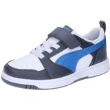 PUMA Rebound V6 Lo AC+ PS Sneakers voor kinderen, uniseks, Puma Wit, Hyperlink, Blauw, Galactic Grey, 30.5 EU