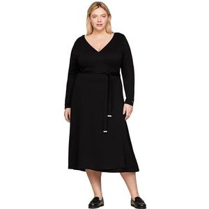 Tommy Hilfiger Dames CRV Smooth Lines WRAP MIDI jurk zwart 50, Zwart, 50