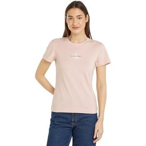 Calvin Klein Jeans Dames Monologo Slim Tee S/S Knit Tops, Sepia Roos, XS