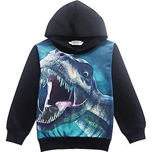 CM-Kid, Ronde hals, trui, sweatshirts met capuchon, sweater voor jongens, 1 dinosaurus, zwart, 3-4 jaar