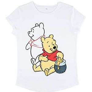 Disney Winnie The Pooh - Pooh Line art Women's Rolled-sleeve White L