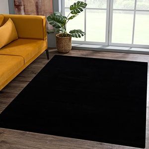 SANAT Laagpolig tapijt voor de woonkamer, effen moderne tapijten voor de slaapkamer, werkkamer, kantoor, hal, kinderkamer en keuken, zwart, 140 x 200 cm