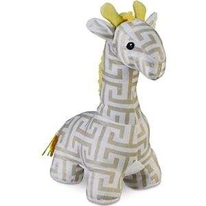 Relaxdays deurstopper giraf, met zand, HxBxD: 35x15x25 cm, decoratie voor baby- en kinderkamer, binnendeur, wit/beige