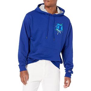 Champion Heren Powerblend fleece trui hoodie Left Chest Graphic capuchon, Valiant Blue-586mwa, medium, Valiant Blue-586mwa, M