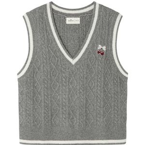 Springfield Cable Knit Vest met Cherry Embroidery, Grijs, S voor Dames