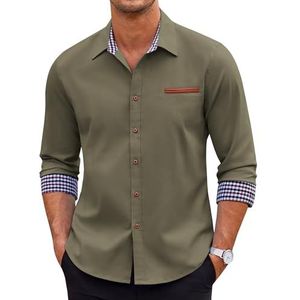 COOFANDY Mens Shirt Button Front Work Denim Type 01 - Army Green Medium Long Sleeve