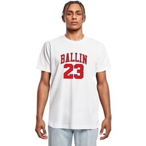 Mister Tee Heren T-shirt Ballin 23 Tee T-shirt met fotoprint voor mannen, grafisch T-shirt, streetwear, wit, 3XL