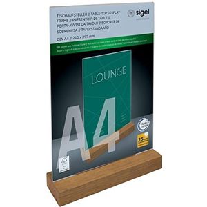 SIGEL TA256 Verticaal Tafelblad Display, Acryl, met Eiken Base, voor A4