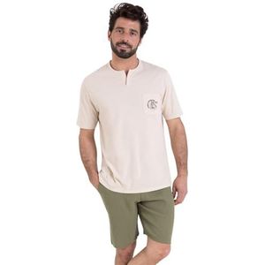 Athena Easy Coton, korte pyjama met T-hals, nacht voor heren, zand/kaki, S