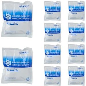 Relaxdays instant coldpack, set van 10, zonder vriezer, HxB: 14,5 x 12,5 cm, koelt tot 25 min, koude kompres, wit-blauw