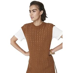 Trendyol Dames Crew Neck Kabel Knit Regular Sweater Vest, Bruin, L, BRON, L