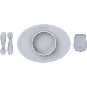 ezpz Tiny Bowl, Tiny Cup, Tiny Spoons 4 maanden + kom, beker en lepel van 100% siliconen voor baby's, lichtgrijs