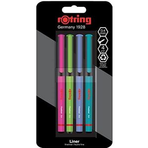 rOtring Liner fijnschrijvers | 0.4 mm | Kleurpennen voor schrijven en tekenen | Verpakking zonder plastic | Verschillende leuke kleuren | 4 stuks