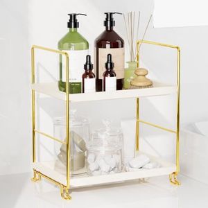 FSyueyun 2-tier make-up plank organizer, keuken kruidenrek of badkamer aanrecht organizer ijdelheid slaapkamer opberglade (goud)