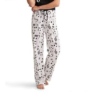 Hatley Jersey broek voor dames - muziek notities pyjamabroek, Kleur: wit, L