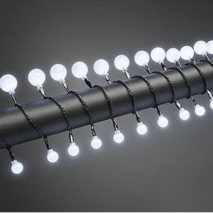 Konstsmide 3680-207 Led-lichtsnoer met kleine en grote ronde diodes, voor buiten (IP44), VDE-getest, 24 V buitentransformator, 80 koud witte diodes, zwarte kabel