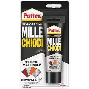 Pattex Millechiodi Kristalzelfklevende verzegeling, ideaal voor glas en spiegels, premium montagestickers, krachtige lijm voor vele materialen, 1 x 90 g blisterverpakking