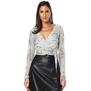 Little Mistress Dames blauw versierd korte mouwen wikkeltop, maat 12 UK, Arctic Ice