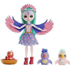 Enchantimals Poppen | City Tails Filia Vink Pop, Tropic Vriendje en twee vogelfiguurtjes, kleine pop met rok (die aan en uit kan) en accessoires, cadeau voor kinderen, HKN15