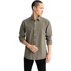 DeFacto Herenshirt met lange mouwen en lange mouwen, Kaki, XS