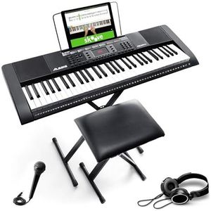 Alesis Melody 61 Key Keyboard voor beginners met luidsprekers, standaard, kruk, koptelefoon, microfoon, muziekstandaard, 300 geluiden en muzieklessen