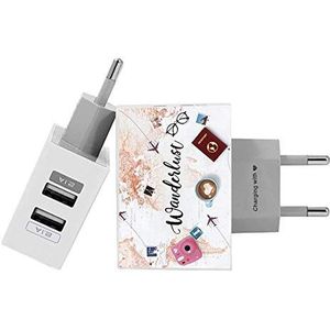 Gocase World Trip Wall Charger | Dual USB-oplader | Compatibel met iPhone 11 Pro Max XS Max X XR Samsung S10 + Huawei P30 P20 LG Sony | Voeding wit 1 A / 2.1 A